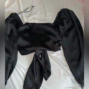 Dynamite, black, tie-up back, cropped top.